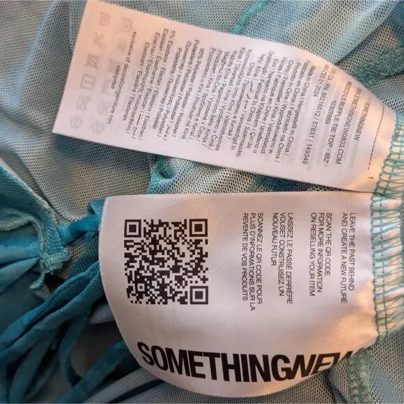 NWT Something New X Cenit Nadir Aqua Sheer Rose Detail Tie Front Ruffle Top Sz M - Picture 6 of 7